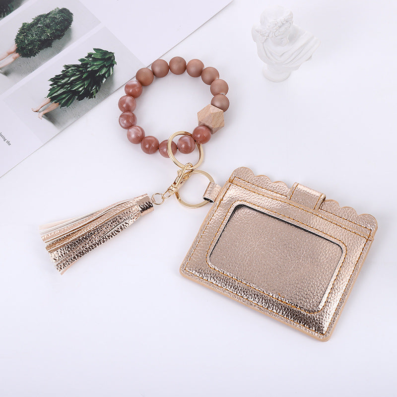 Wholesale Card Holder Pu Tassel Beads Bracelet Wallet Keychain